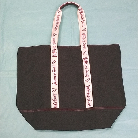 GUC Victoria's Secret Logo Strap Black Canvas Tote Bag - Picture 3 of 12